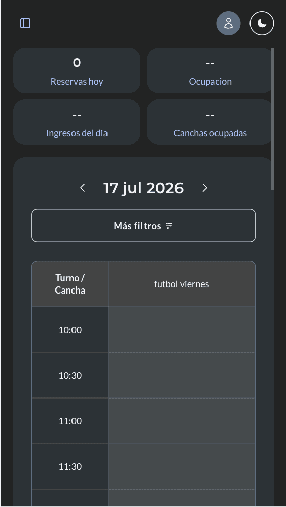 Grilla de reservas de Pura Cancha en el celular